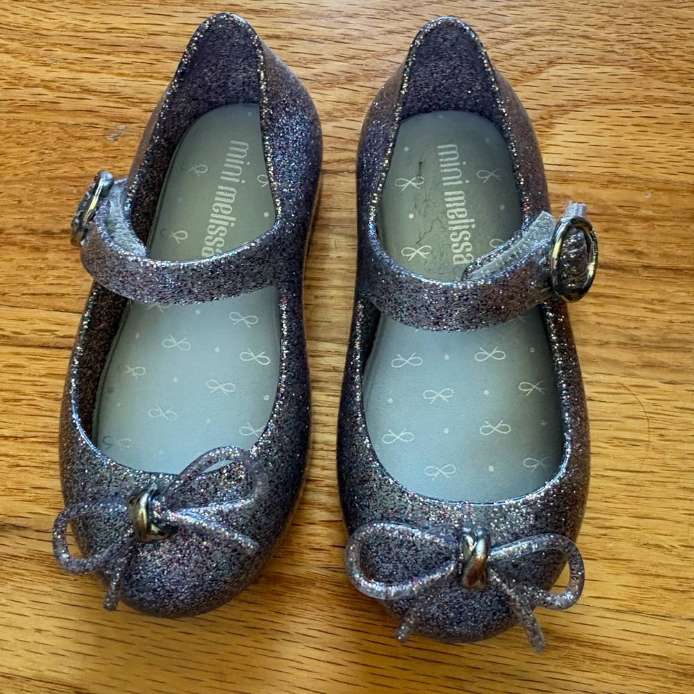 Mini Melissa Glitter Bow Mary Jane Shoes - Multicolor Purple Sheen